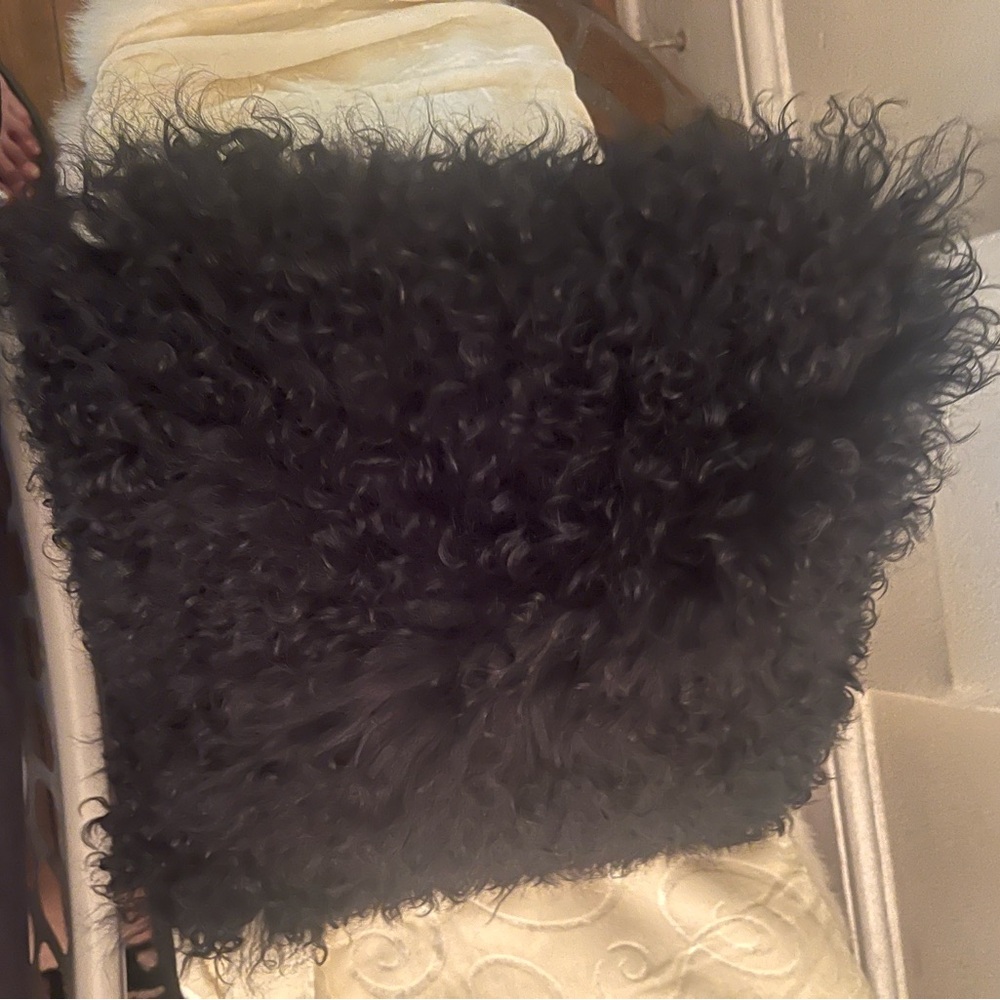 Black Furry Throw Pillow